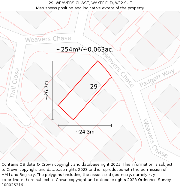 29, WEAVERS CHASE, WAKEFIELD, WF2 9UE: Plot and title map