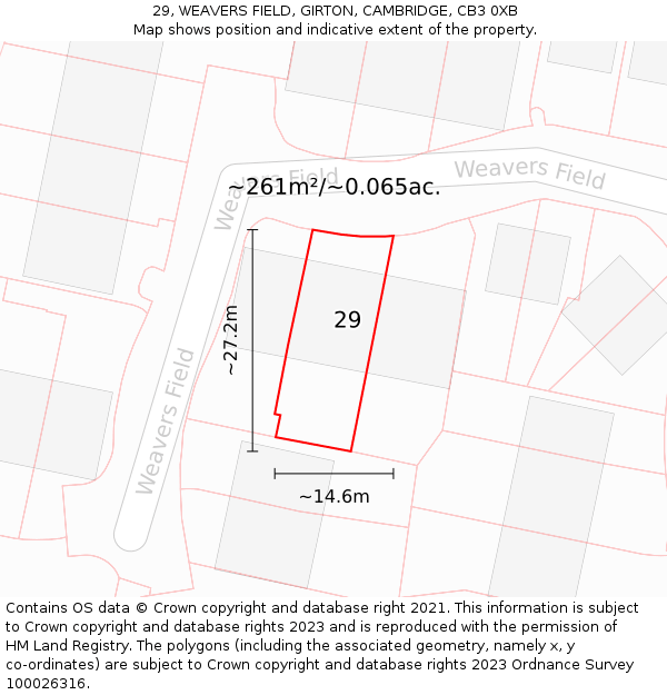 29, WEAVERS FIELD, GIRTON, CAMBRIDGE, CB3 0XB: Plot and title map