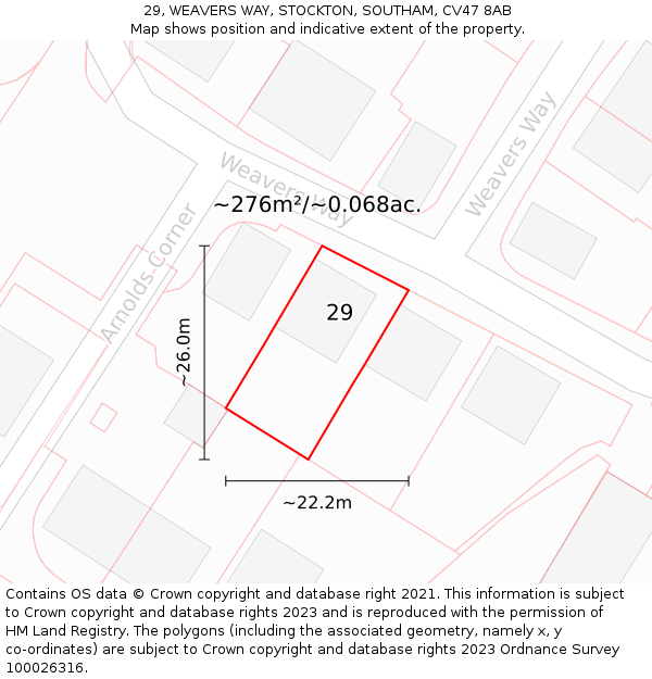 29, WEAVERS WAY, STOCKTON, SOUTHAM, CV47 8AB: Plot and title map