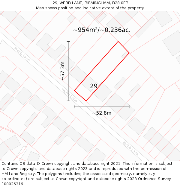 29, WEBB LANE, BIRMINGHAM, B28 0EB: Plot and title map