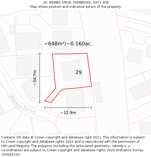 29, WEBBS DRIVE, PEMBROKE, SA71 4FB: Plot and title map