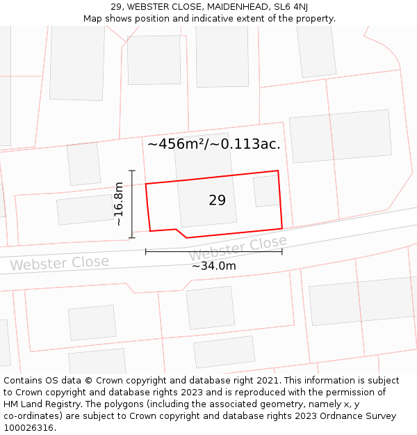 29, WEBSTER CLOSE, MAIDENHEAD, SL6 4NJ: Plot and title map