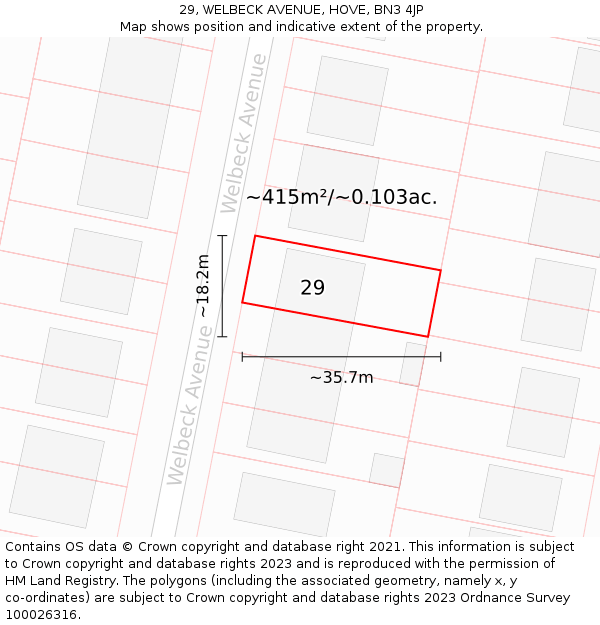 29, WELBECK AVENUE, HOVE, BN3 4JP: Plot and title map