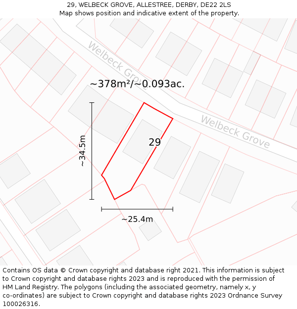 29, WELBECK GROVE, ALLESTREE, DERBY, DE22 2LS: Plot and title map