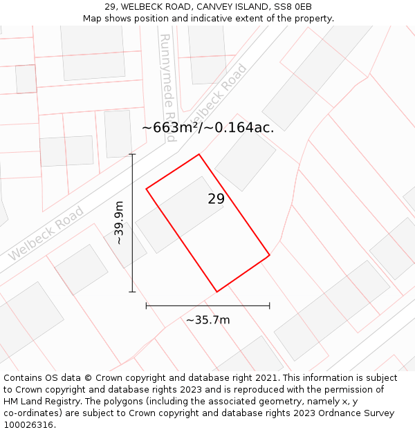 29, WELBECK ROAD, CANVEY ISLAND, SS8 0EB: Plot and title map