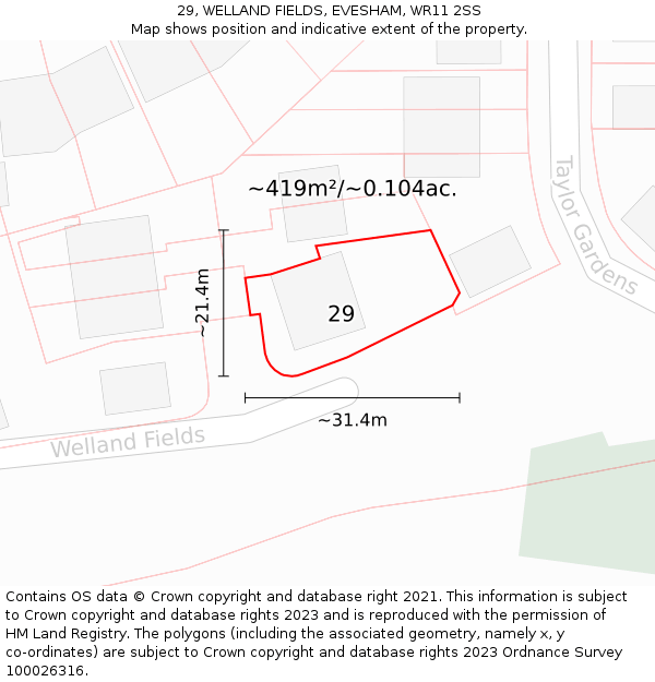 29, WELLAND FIELDS, EVESHAM, WR11 2SS: Plot and title map