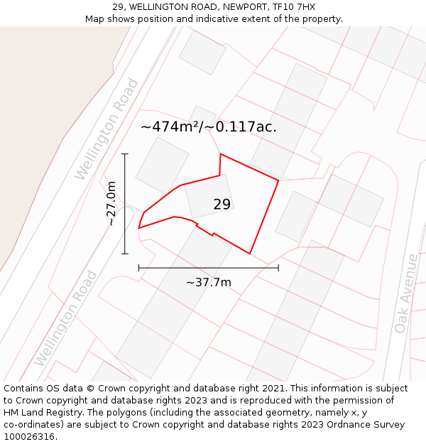 29, WELLINGTON ROAD, NEWPORT, TF10 7HX: Plot and title map