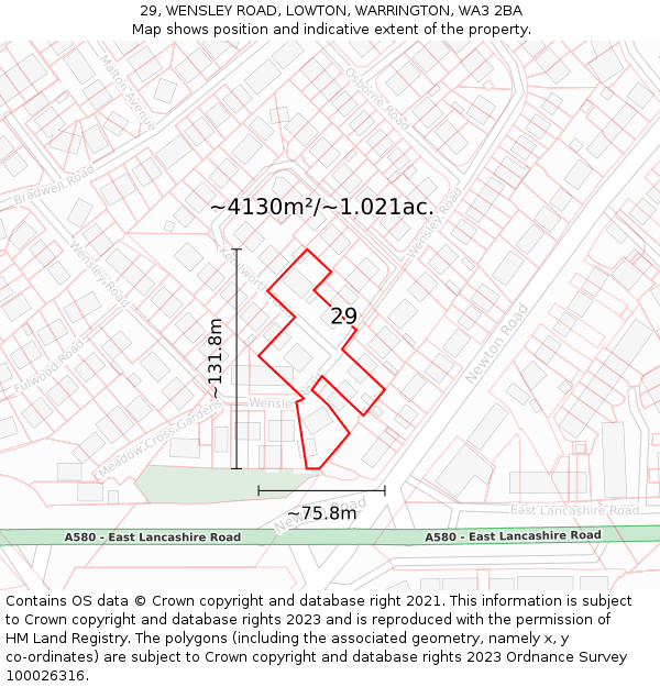 29, WENSLEY ROAD, LOWTON, WARRINGTON, WA3 2BA: Plot and title map