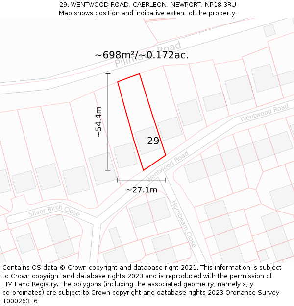 29, WENTWOOD ROAD, CAERLEON, NEWPORT, NP18 3RU: Plot and title map