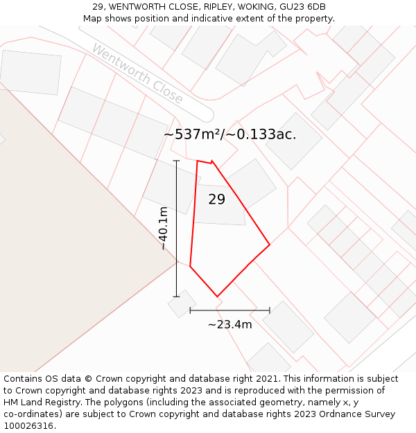 29, WENTWORTH CLOSE, RIPLEY, WOKING, GU23 6DB: Plot and title map