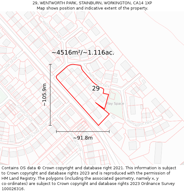 29, WENTWORTH PARK, STAINBURN, WORKINGTON, CA14 1XP: Plot and title map