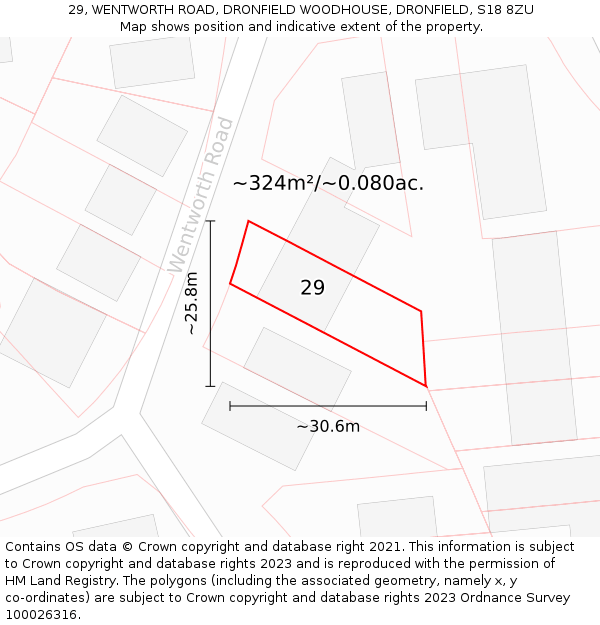 29, WENTWORTH ROAD, DRONFIELD WOODHOUSE, DRONFIELD, S18 8ZU: Plot and title map