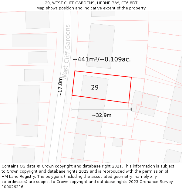 29, WEST CLIFF GARDENS, HERNE BAY, CT6 8DT: Plot and title map