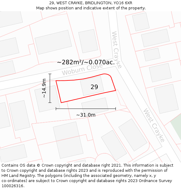 29, WEST CRAYKE, BRIDLINGTON, YO16 6XR: Plot and title map