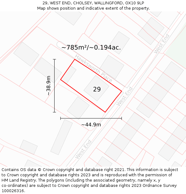 29, WEST END, CHOLSEY, WALLINGFORD, OX10 9LP: Plot and title map