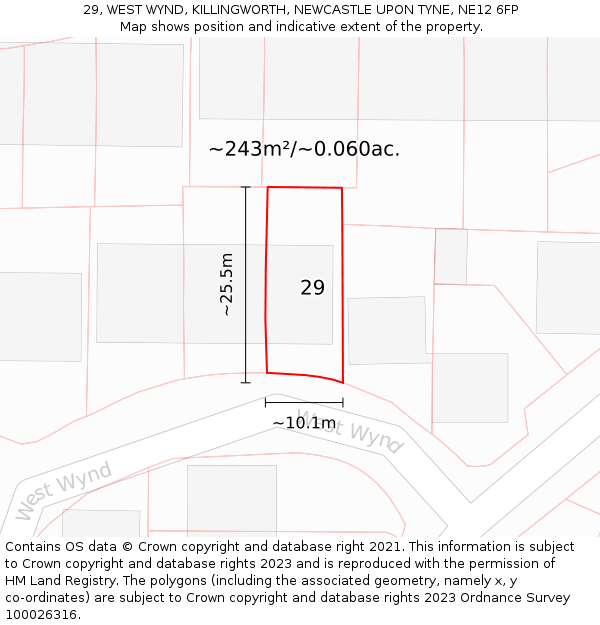 29, WEST WYND, KILLINGWORTH, NEWCASTLE UPON TYNE, NE12 6FP: Plot and title map