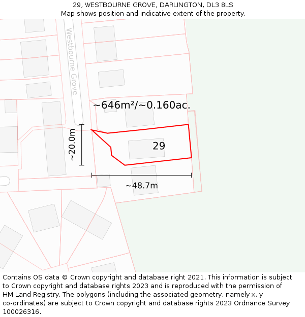 29, WESTBOURNE GROVE, DARLINGTON, DL3 8LS: Plot and title map