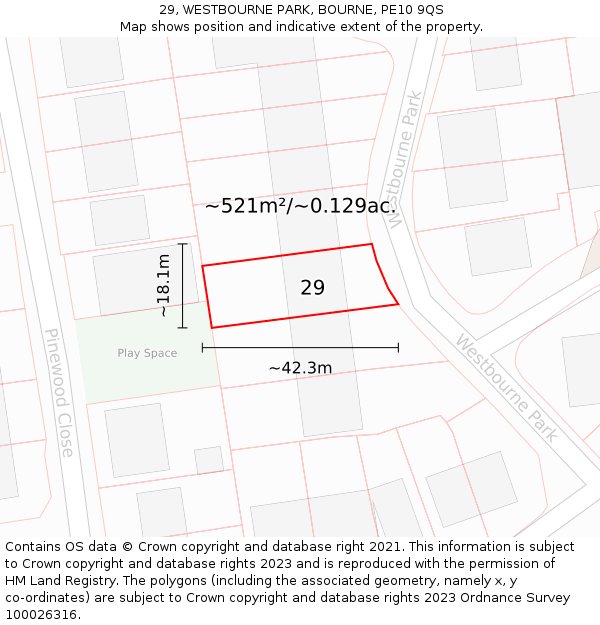 29, WESTBOURNE PARK, BOURNE, PE10 9QS: Plot and title map