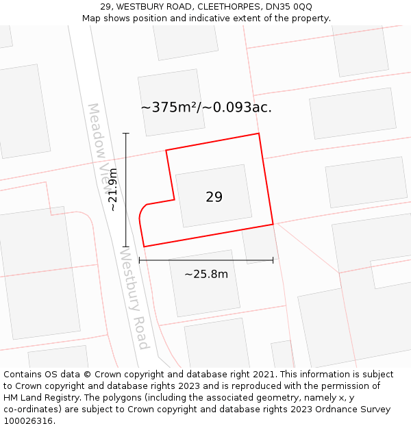 29, WESTBURY ROAD, CLEETHORPES, DN35 0QQ: Plot and title map