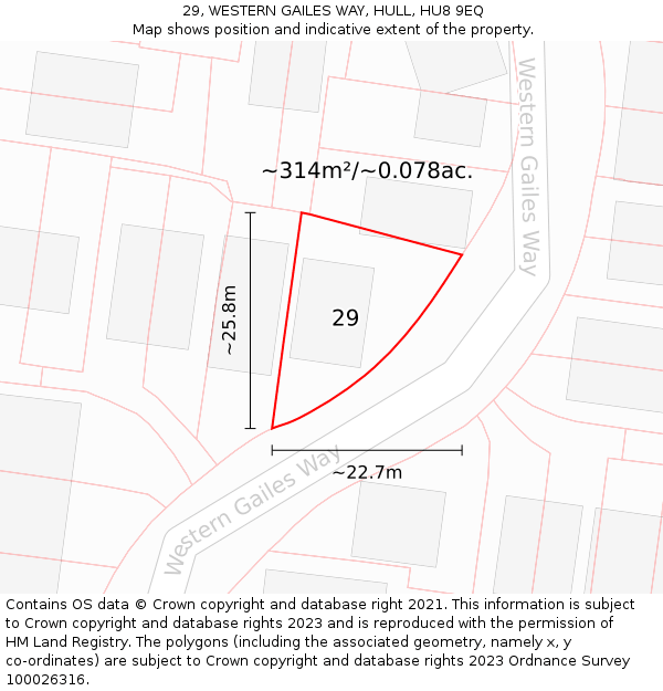 29, WESTERN GAILES WAY, HULL, HU8 9EQ: Plot and title map