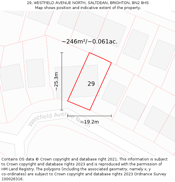 29, WESTFIELD AVENUE NORTH, SALTDEAN, BRIGHTON, BN2 8HS: Plot and title map