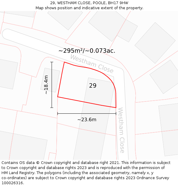 29, WESTHAM CLOSE, POOLE, BH17 9HW: Plot and title map