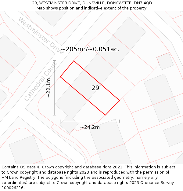 29, WESTMINSTER DRIVE, DUNSVILLE, DONCASTER, DN7 4QB: Plot and title map