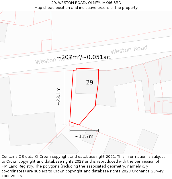 29, WESTON ROAD, OLNEY, MK46 5BD: Plot and title map