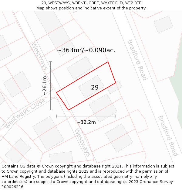 29, WESTWAYS, WRENTHORPE, WAKEFIELD, WF2 0TE: Plot and title map