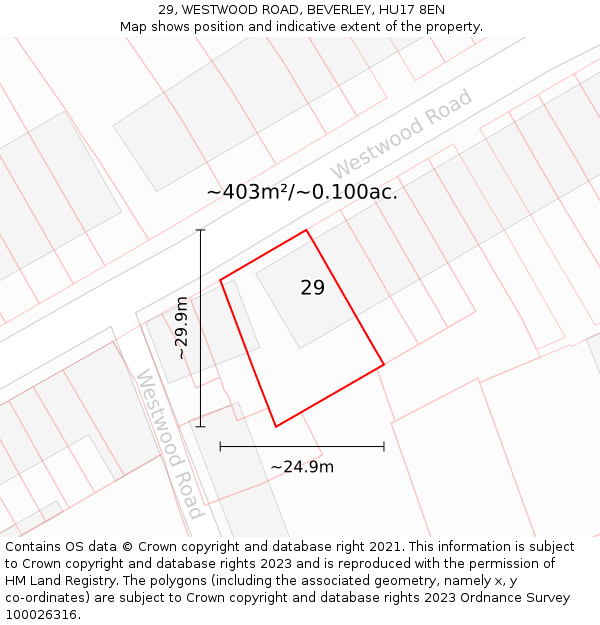 29, WESTWOOD ROAD, BEVERLEY, HU17 8EN: Plot and title map