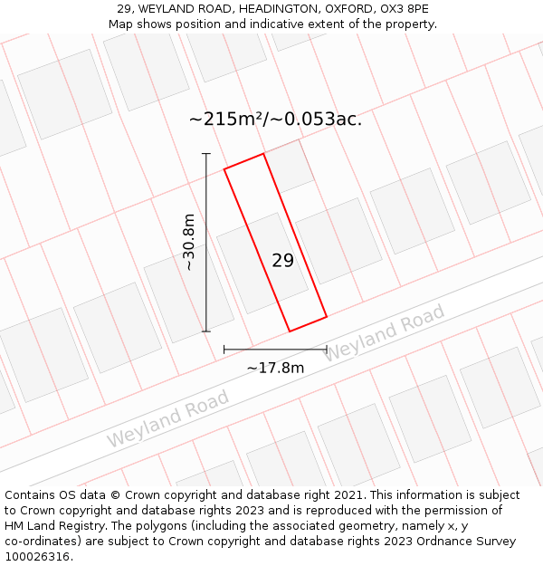 29, WEYLAND ROAD, HEADINGTON, OXFORD, OX3 8PE: Plot and title map