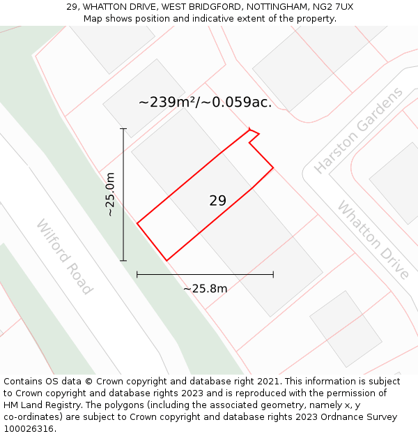 29, WHATTON DRIVE, WEST BRIDGFORD, NOTTINGHAM, NG2 7UX: Plot and title map