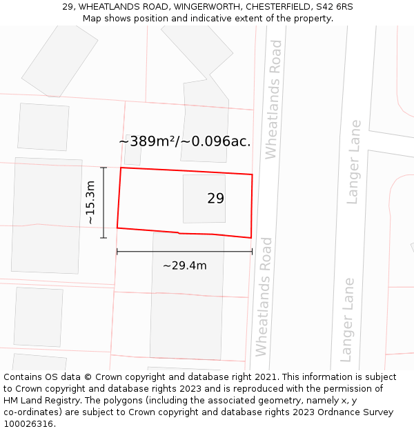 29, WHEATLANDS ROAD, WINGERWORTH, CHESTERFIELD, S42 6RS: Plot and title map