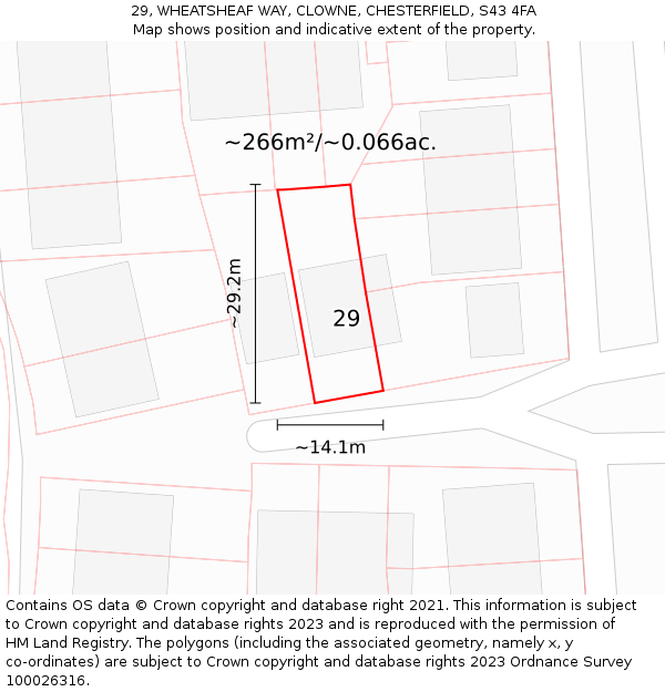 29, WHEATSHEAF WAY, CLOWNE, CHESTERFIELD, S43 4FA: Plot and title map