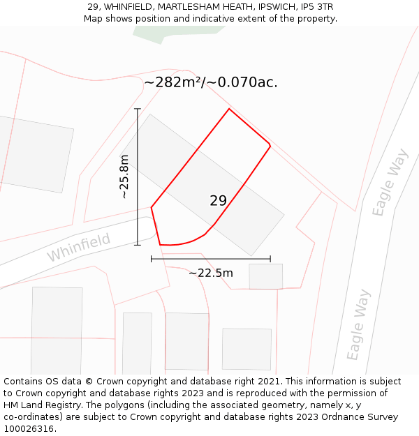 29, WHINFIELD, MARTLESHAM HEATH, IPSWICH, IP5 3TR: Plot and title map