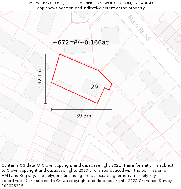 29, WHINS CLOSE, HIGH HARRINGTON, WORKINGTON, CA14 4AD: Plot and title map