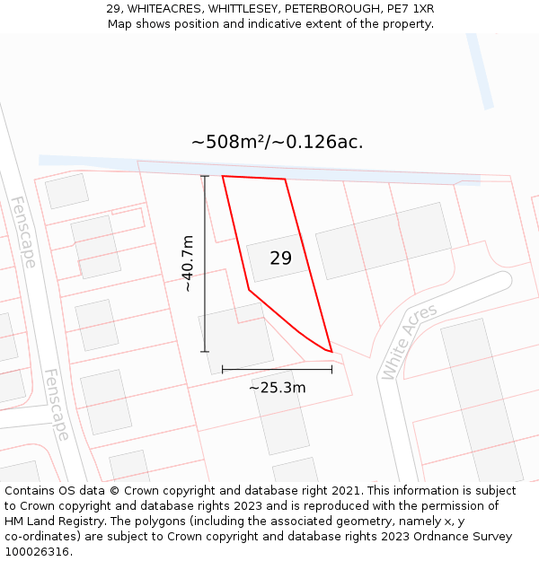 29, WHITEACRES, WHITTLESEY, PETERBOROUGH, PE7 1XR: Plot and title map