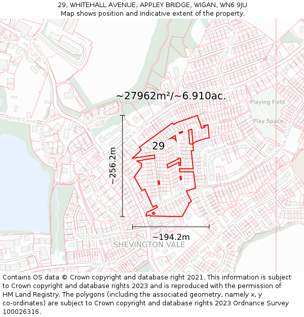 29, WHITEHALL AVENUE, APPLEY BRIDGE, WIGAN, WN6 9JU: Plot and title map