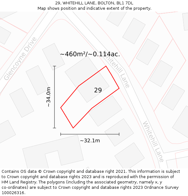 29, WHITEHILL LANE, BOLTON, BL1 7DL: Plot and title map