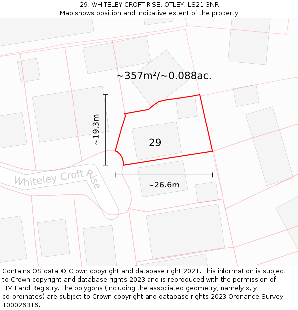 29, WHITELEY CROFT RISE, OTLEY, LS21 3NR: Plot and title map