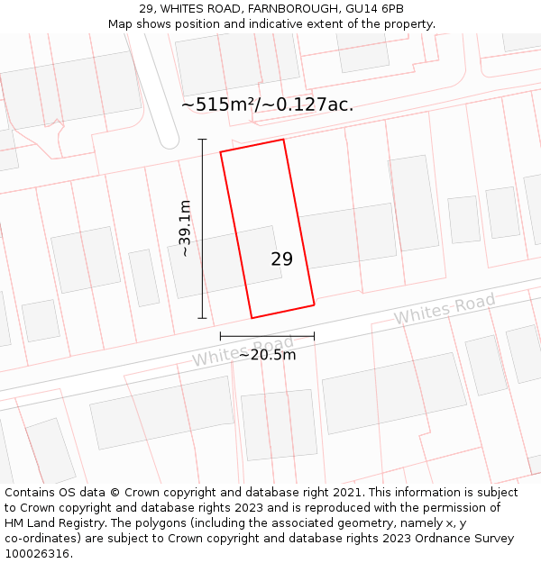 29, WHITES ROAD, FARNBOROUGH, GU14 6PB: Plot and title map