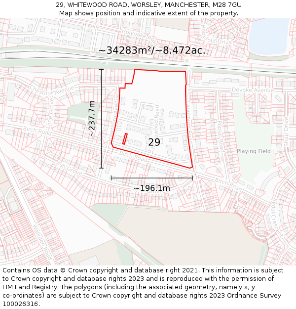 29, WHITEWOOD ROAD, WORSLEY, MANCHESTER, M28 7GU: Plot and title map