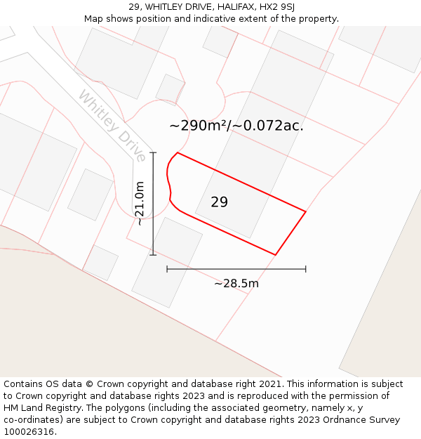 29, WHITLEY DRIVE, HALIFAX, HX2 9SJ: Plot and title map