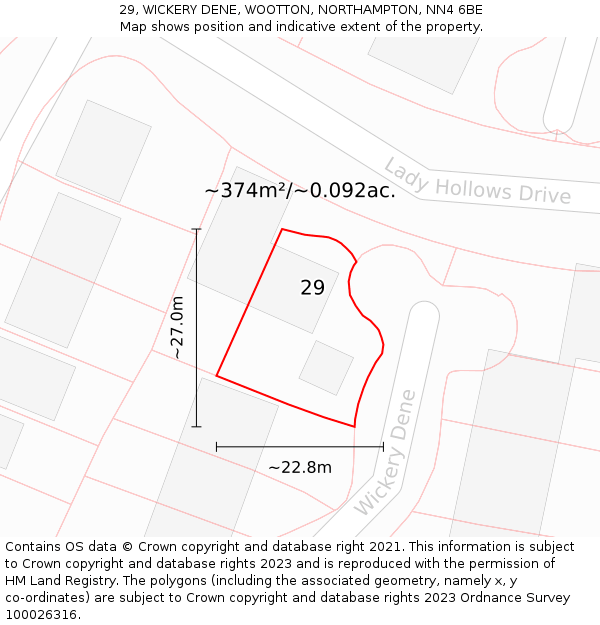 29, WICKERY DENE, WOOTTON, NORTHAMPTON, NN4 6BE: Plot and title map