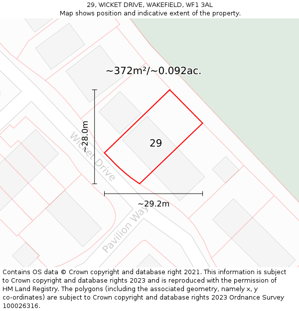 29, WICKET DRIVE, WAKEFIELD, WF1 3AL: Plot and title map