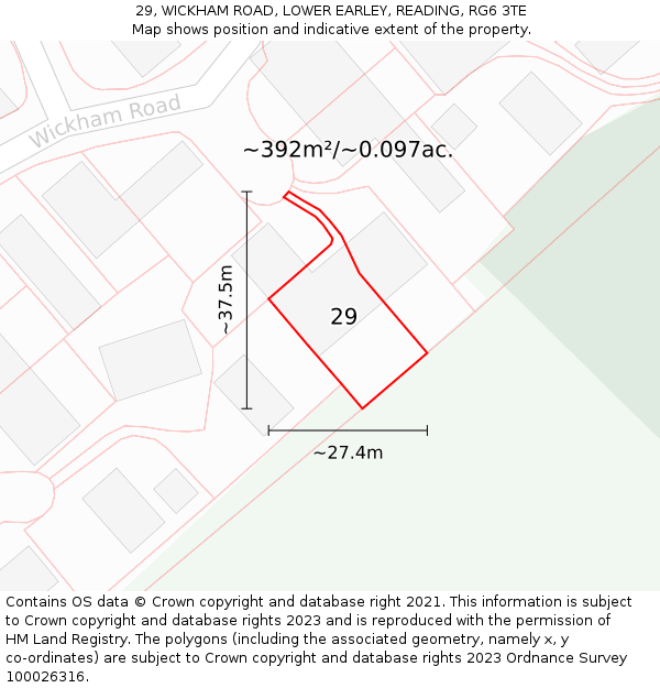 29, WICKHAM ROAD, LOWER EARLEY, READING, RG6 3TE: Plot and title map