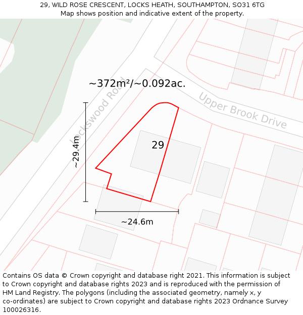 29, WILD ROSE CRESCENT, LOCKS HEATH, SOUTHAMPTON, SO31 6TG: Plot and title map