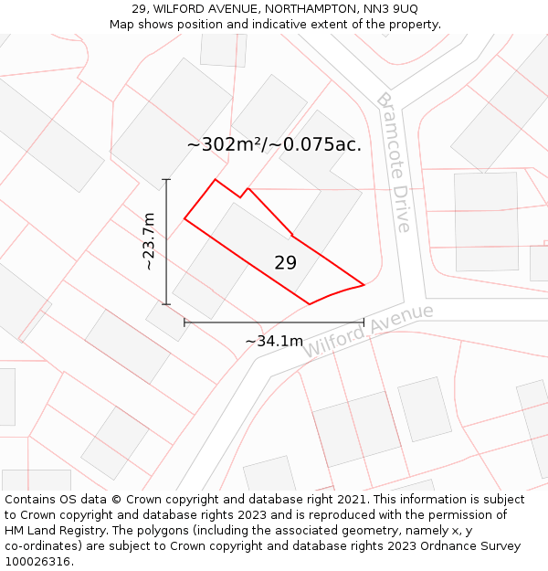 29, WILFORD AVENUE, NORTHAMPTON, NN3 9UQ: Plot and title map