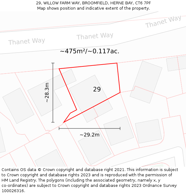 29, WILLOW FARM WAY, BROOMFIELD, HERNE BAY, CT6 7PF: Plot and title map