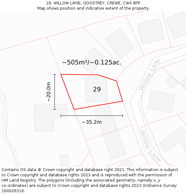 29, WILLOW LANE, GOOSTREY, CREWE, CW4 8PP: Plot and title map